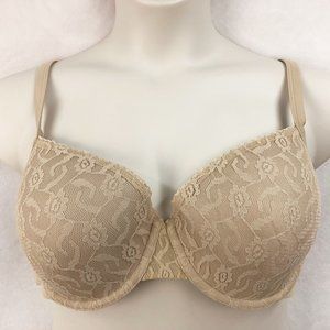 Cacique 44B Beige Lace Overlay Lined Underwire Bra